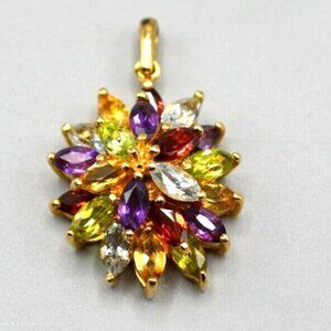 Rainbow Flower Gemstone Cluster Pendant Sterling Silver R 925 China 5.61g